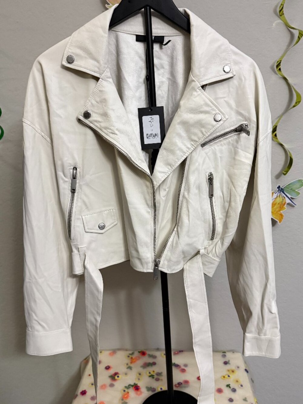 DKNY Faux Leather Cropped Moto Jacket
